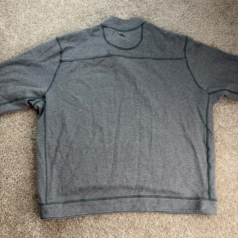 Tommy Bahama Sweater Mens 2XL Gray Knit Mock Neck Henley Reversible Pullover